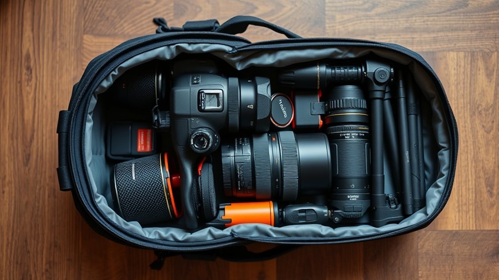 organized camera gear packing