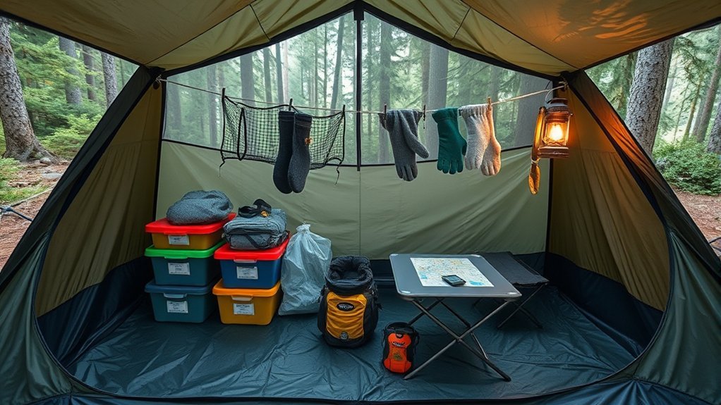 organized tent gear placement
