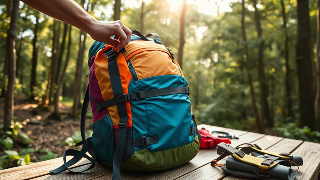 Backpacking gear arranged for stable weight distribution inside a hiking pack