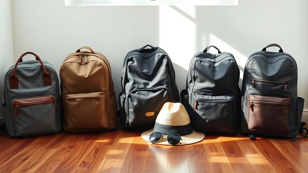 Personal item backpack positioned under an airplane seat