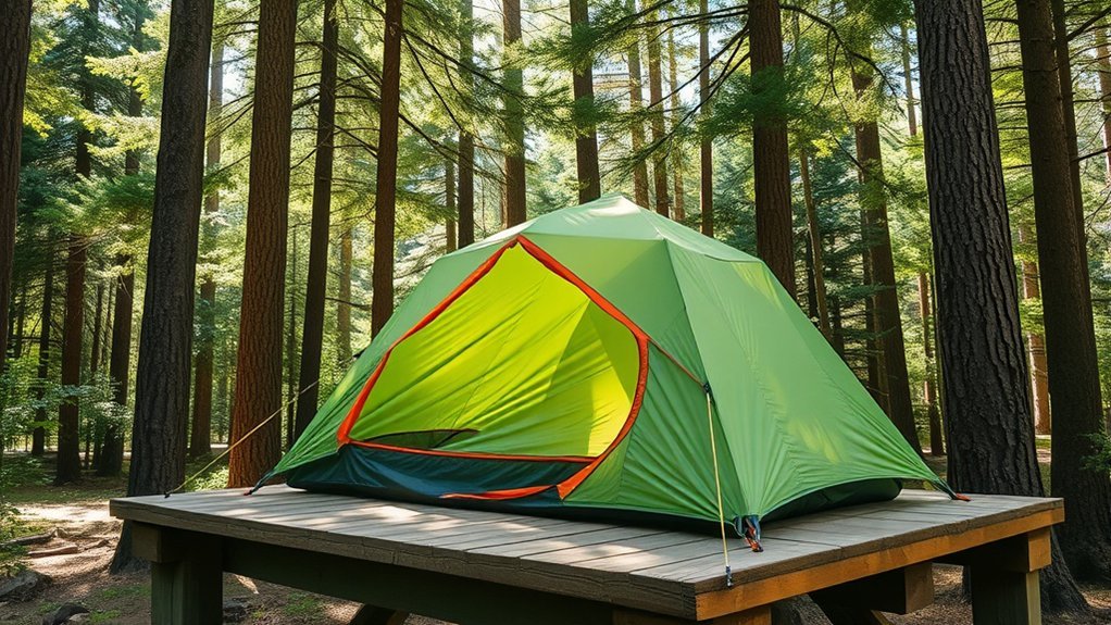 pitching tent on platforms