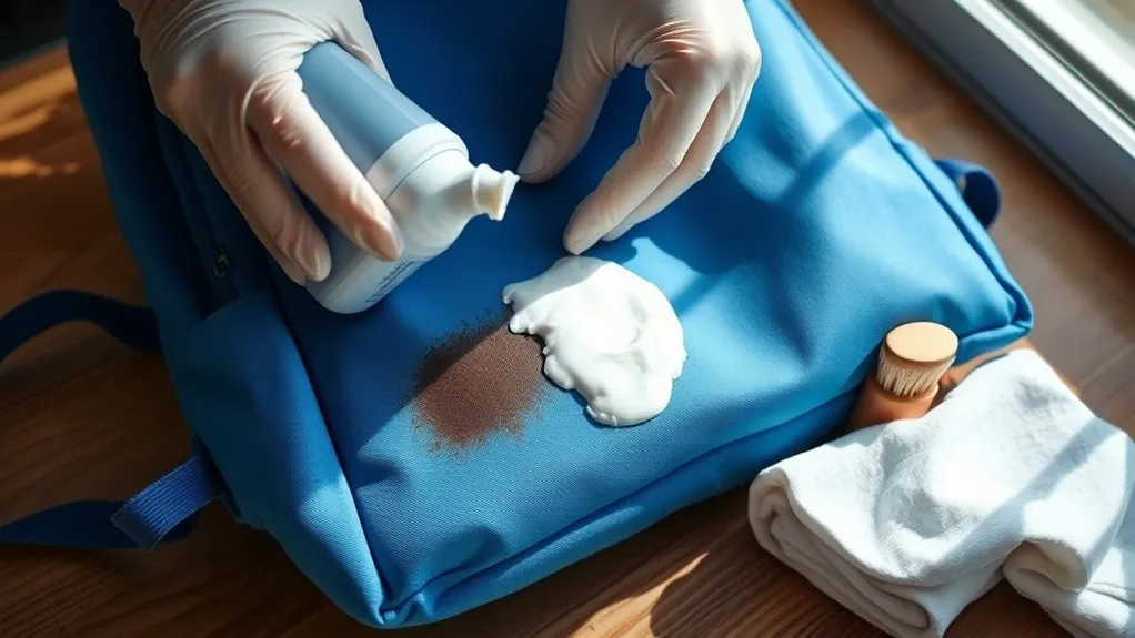 How to Treat Stains on Backpack Fabric: Easy Steps & Pro Tips Spot treating a stain on backpack fabric with a soft brush before washing