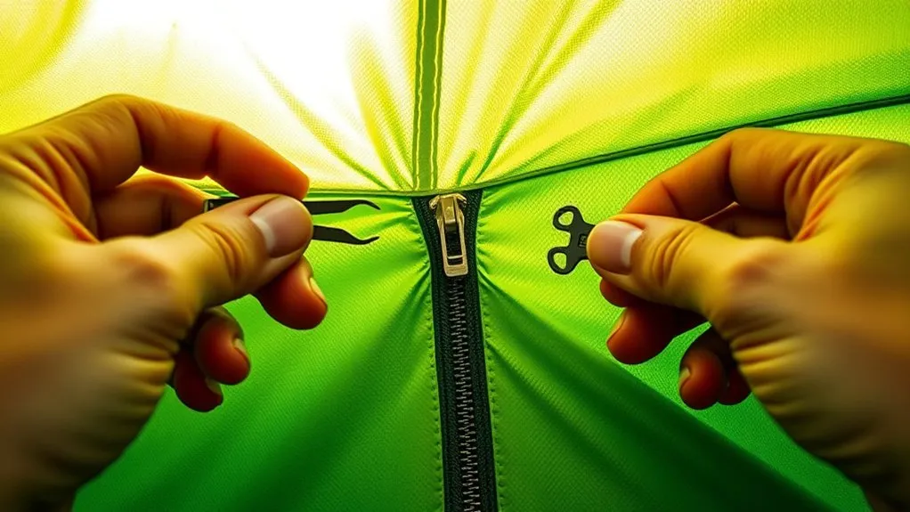 Replacing a worn tent zipper slider with compatible repair parts