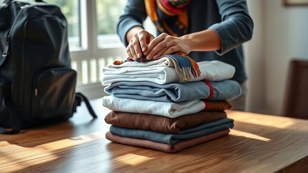 How to Keep Clothes Wrinkle Free in a Backpack: Easy Steps & Pro Tips Layered garments arranged for bundle wrapping in a travel backpack