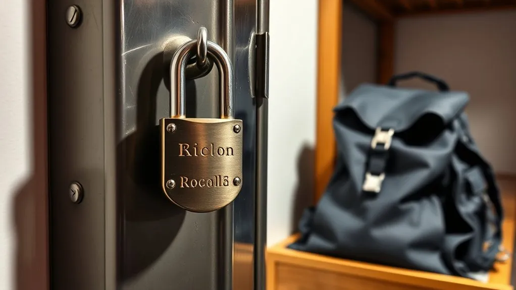 A combination padlock attached to a metal hostel locker door
