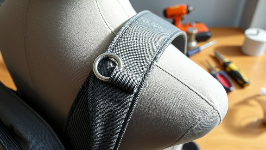 Inspecting a backpack shoulder strap and ladder-lock buckle for slipping