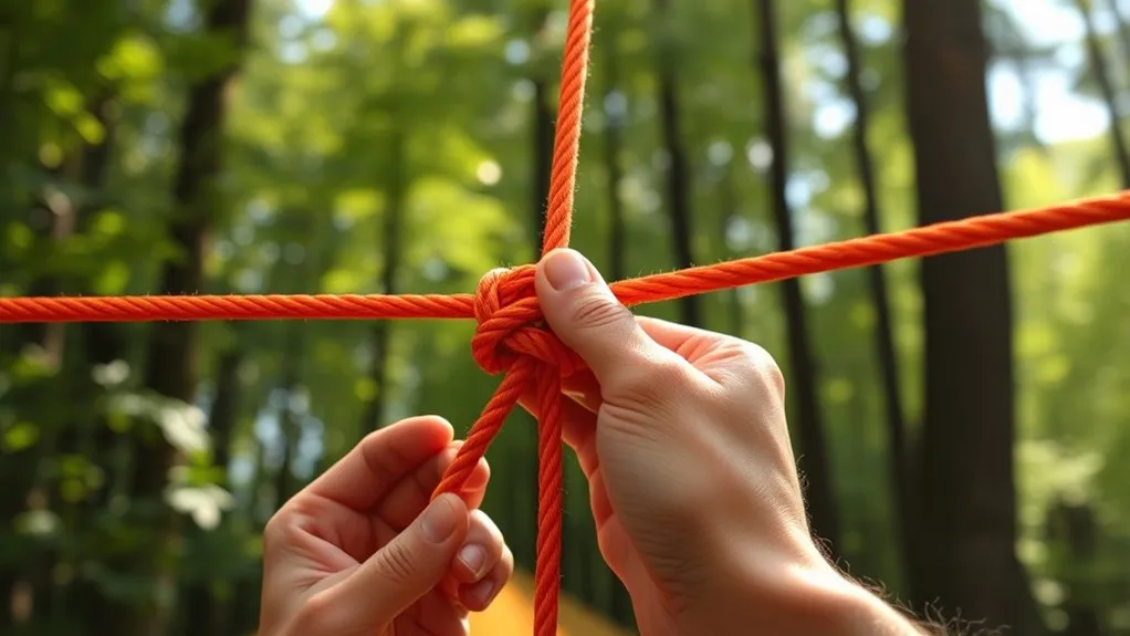 Sliding a taut-line hitch to adjust tent guyline tension