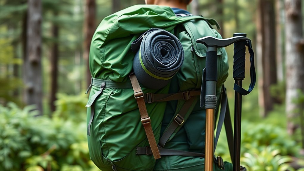 Hiker utilizing side compression straps to stabilize a heavy load