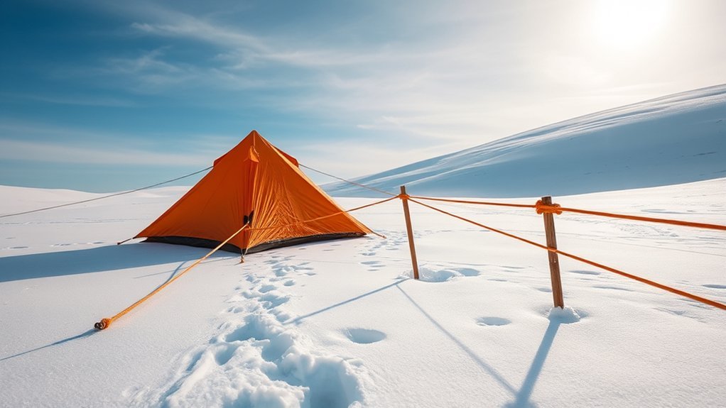 staking tents in snow