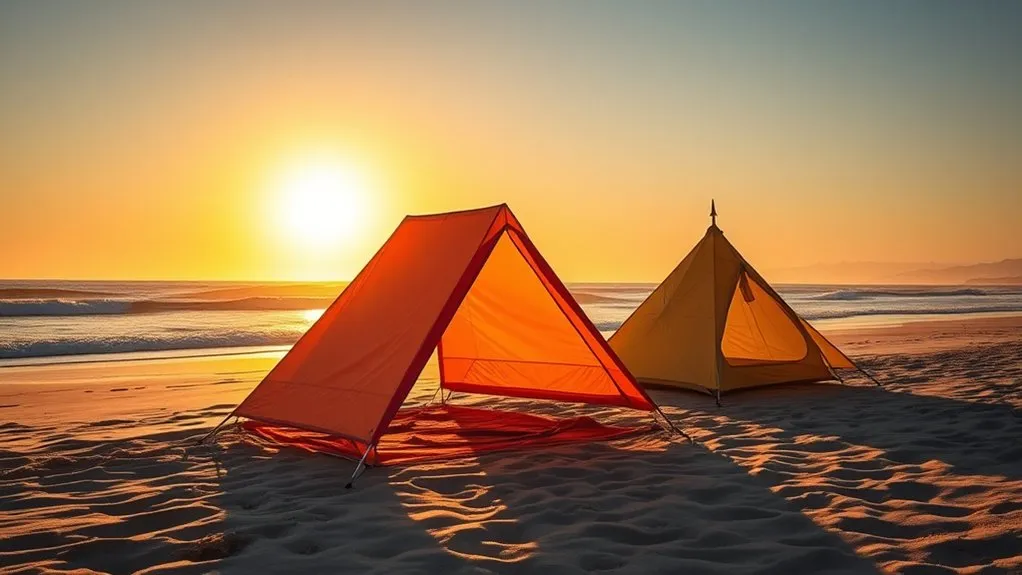 How to Pitch a Tent on Sand 2026: Smart Wind Tips Freestanding dome tent pitched on a sandy beach shore during daylight