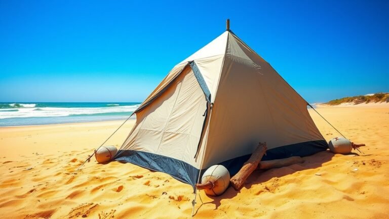 tent pitching on sand