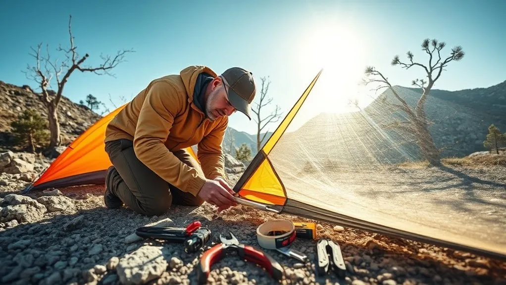 Inspecting tent poles for cracks, bends, split sections, and worn joints