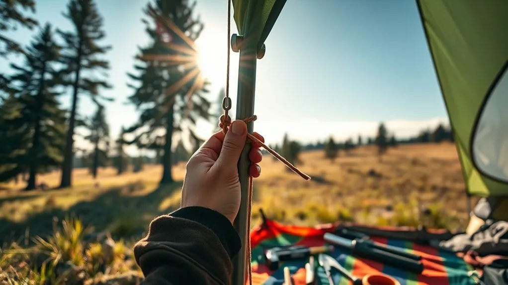 Replacing a damaged tent pole section and rethreading the shock cord