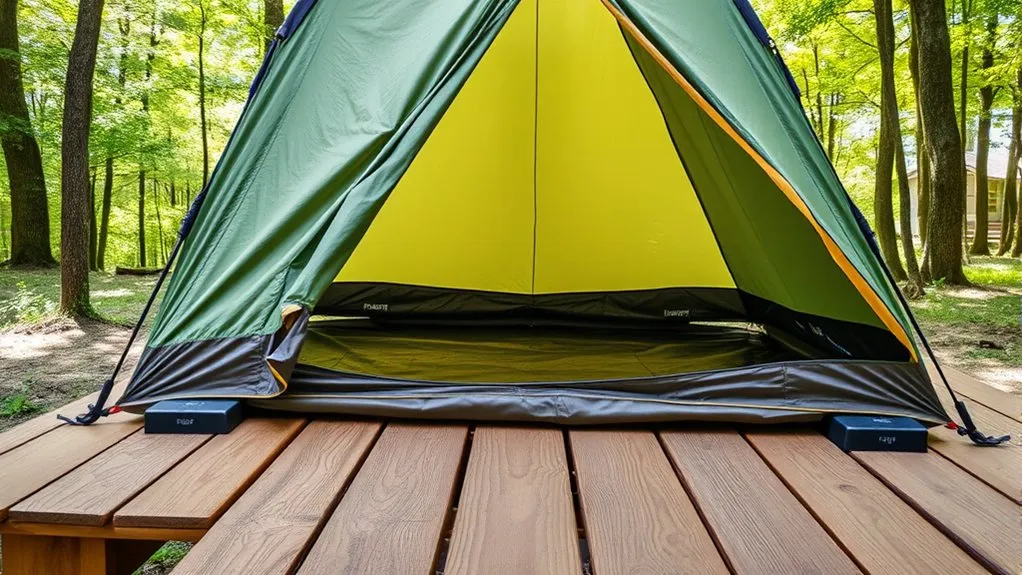 How to Stop a Tent Floor From Slipping on a Platform Tent secured on a raised platform for a stable campsite