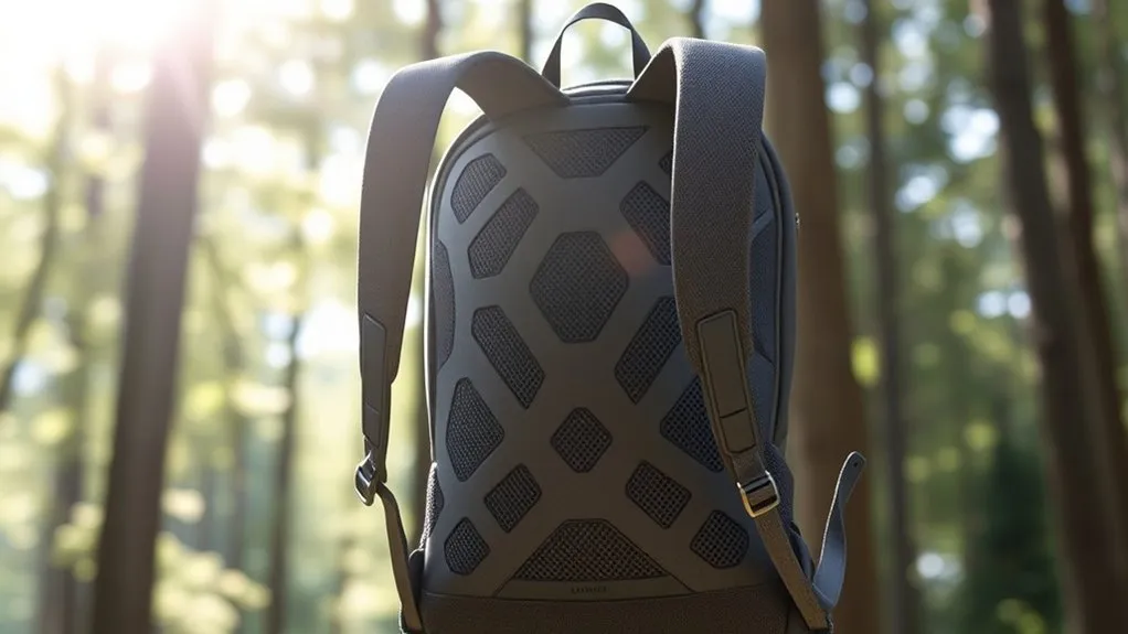 Ventilated backpack with mesh back panel showing air gap between pack and hiker's back