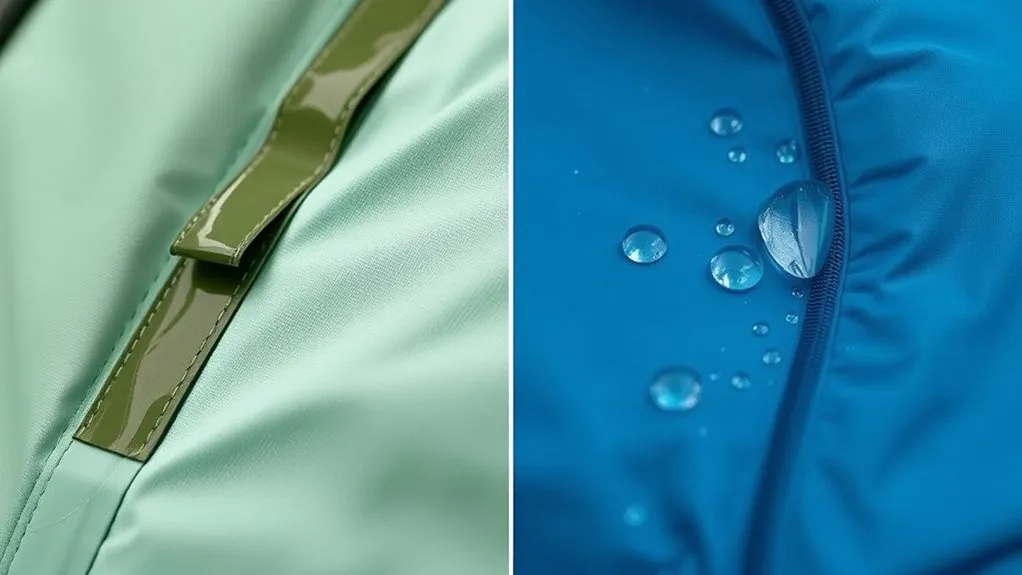 Waterproof seam tape covering stitched seams in outdoor gear