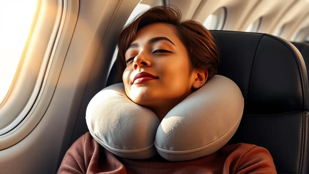 Ergonomic travel pillow providing cervical spine alignment and neck support during flight travel
