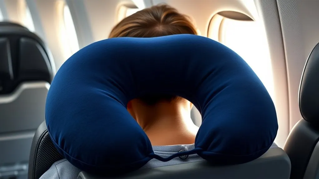 Why Do Travel Pillows Have an Opening in the Back? Explained Traveler using a U-shaped pillow for neck support during travel