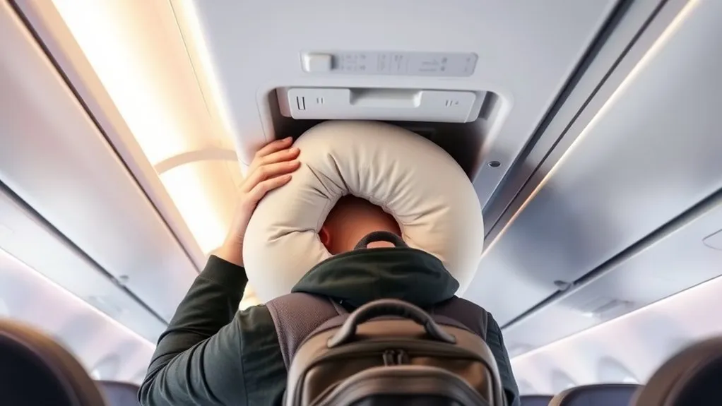 Passenger wearing a travel pillow allowed onboard alongside personal item