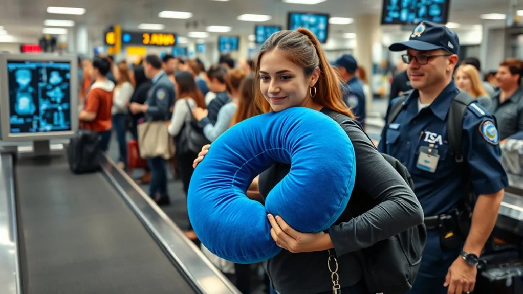 Travel pillow passing through airport TSA security screening checkpoint
