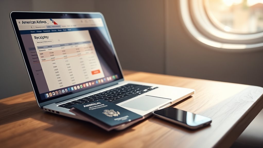 American Airlines receipt lookup page for tickets and fees