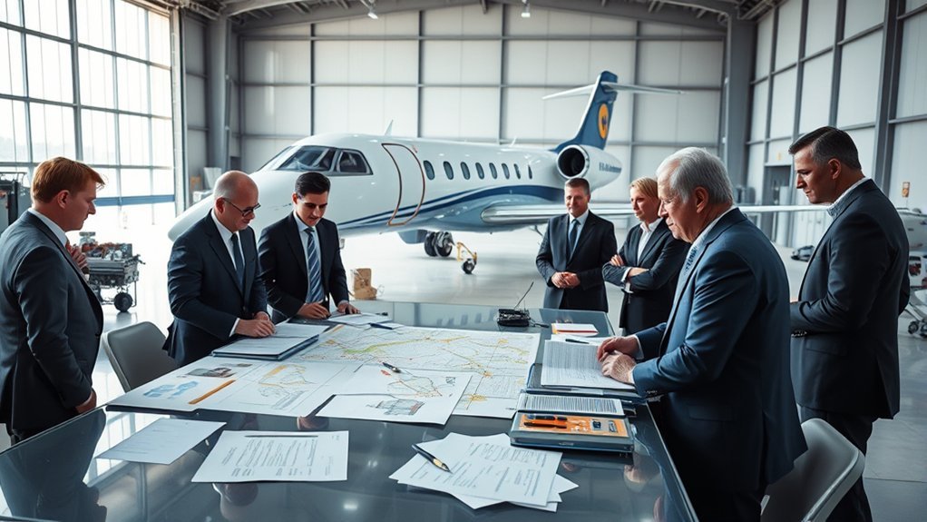 Airline certification team reviewing operating and safety manuals