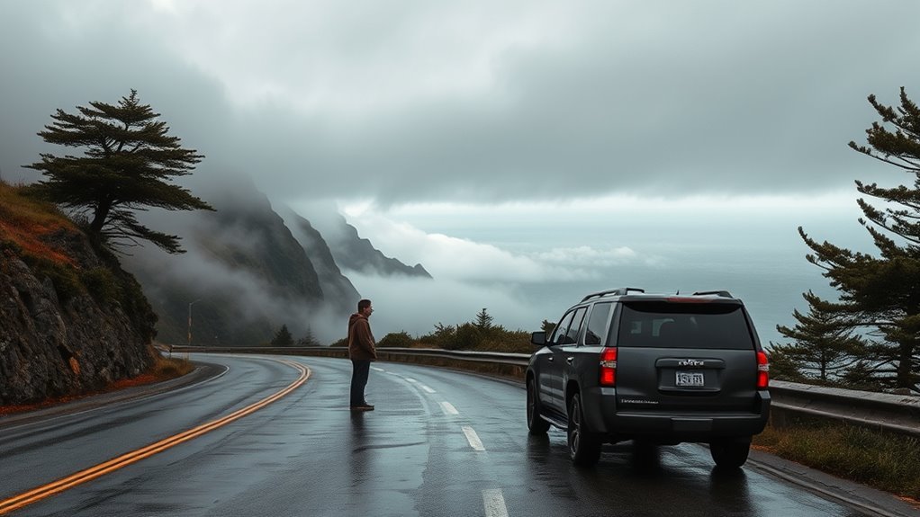 driver adapting speed for rain wind and fog