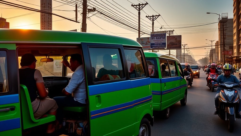 Angkot minibus providing local public transport in an Indonesian city
