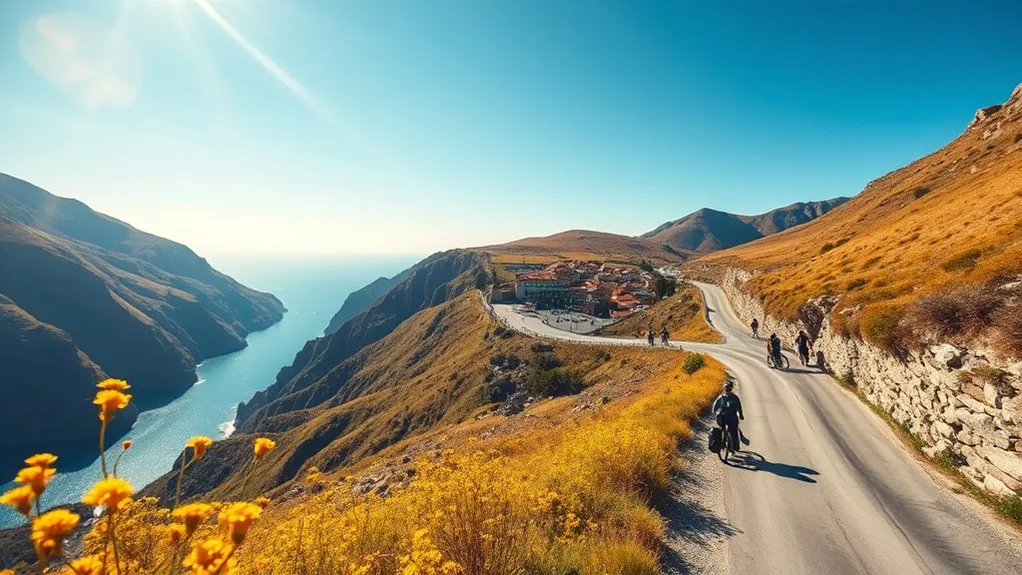Travelers exploring a scenic mountain and coastal destination in August