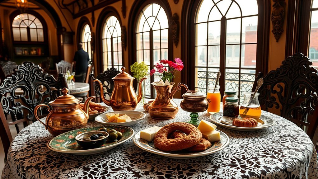 Antique Turkish Breakfast Cafe Sulthamet Palace: Everything You Need to Know traditional Turkish breakfast spread with tea bread cheese olives and eggs