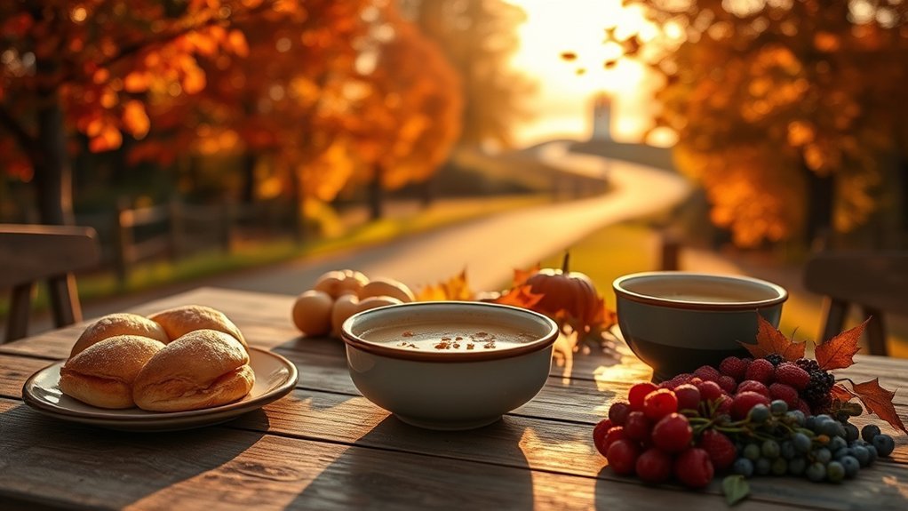 Table of fresh PEI seafood and local produce set out for an autumn harvest festival
