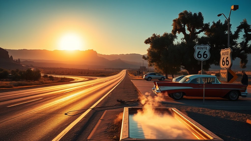Route 66 traveler preparing for extreme summer desert heat