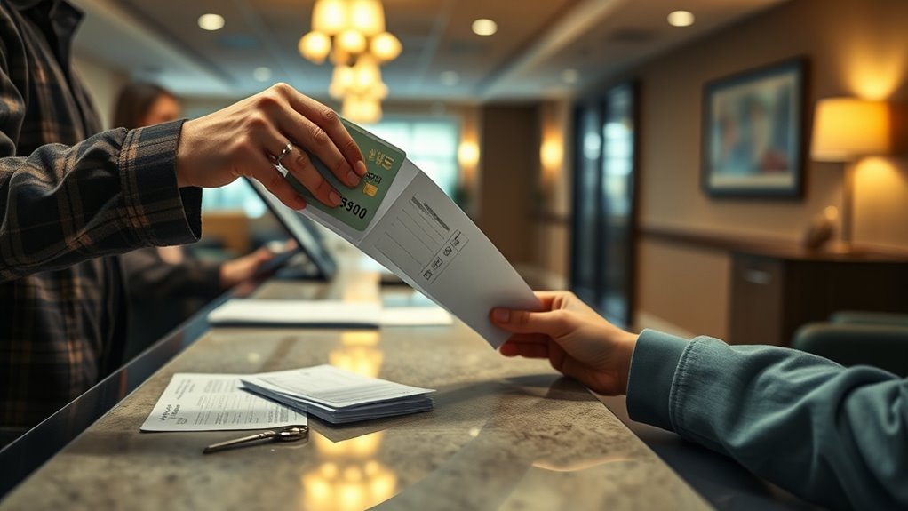 Traveler calling a motel to confirm debit card and cash payment rules