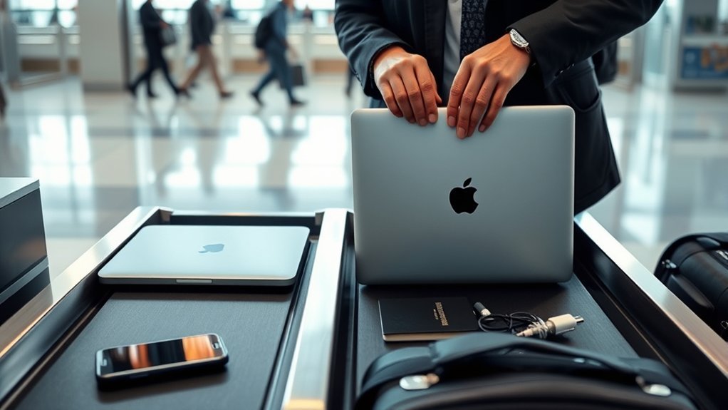 Passenger packing two laptops in carry-on bag for airport security