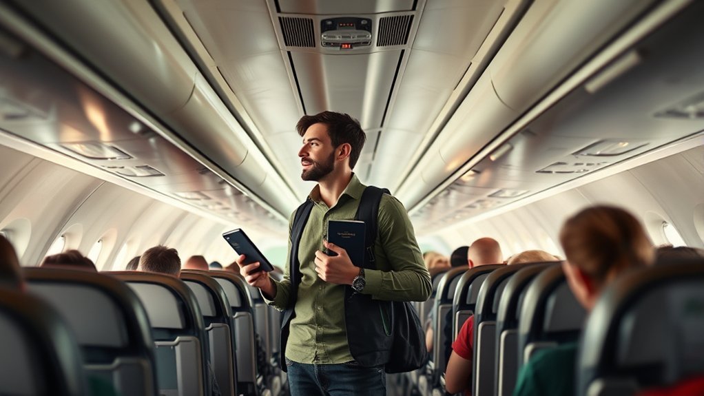 inside a Transavia low-cost airline cabin on a European flight