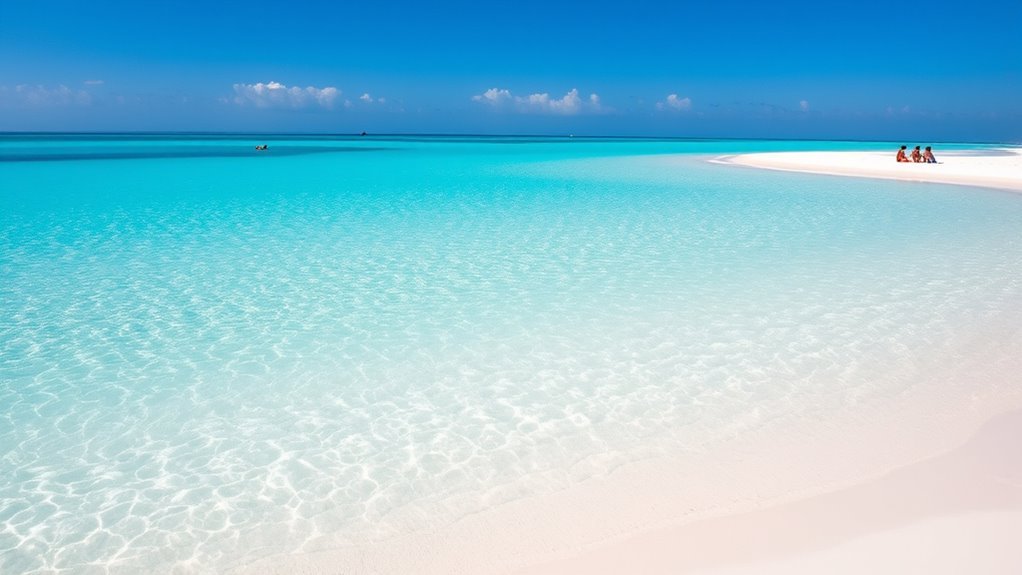 clear turquoise water and soft sand along Tar Bay Beach on Great Exuma
