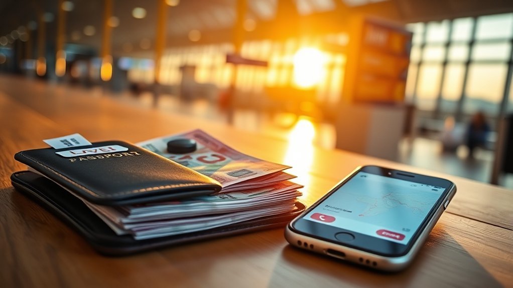 Traveler organizing local currency and cards for flexible daily spending