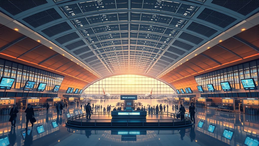 Passengers connecting through a central airline hub airport