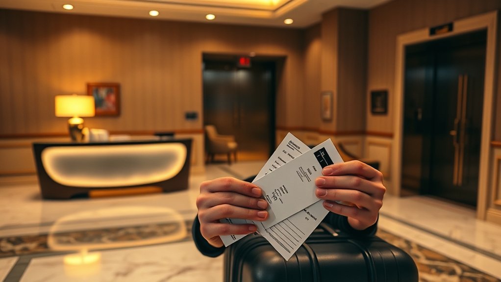 Hotel front desk clerk checking guest photo identification and reviewing check-in age policy