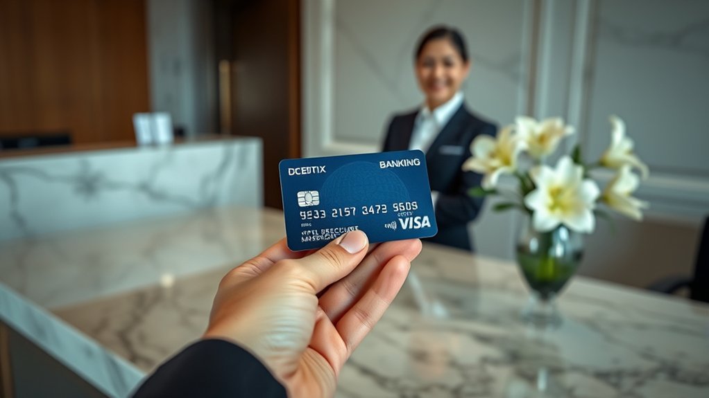 Paying For Hotel Rooms With Banking And Routing...: Complete Hotel Guide Traveler comparing debit-card hotel payment benefits and authorization-hold risks