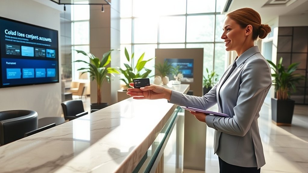 Traveler using a debit card linked to a checking account to pay for a hotel