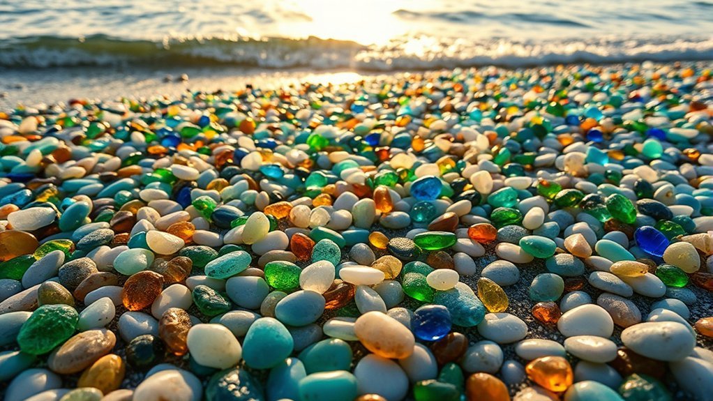 Glass Peddle Bewch: Everything You Need to Know smooth colorful pieces of sea glass on a shoreline