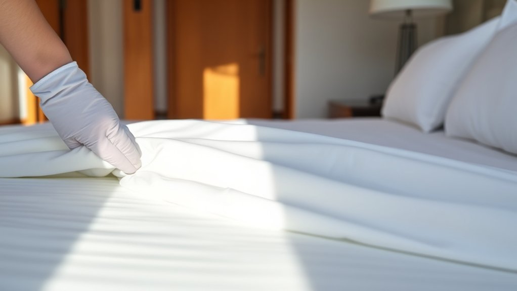 Clean hotel bedding supporting guest comfort and room cleanliness
