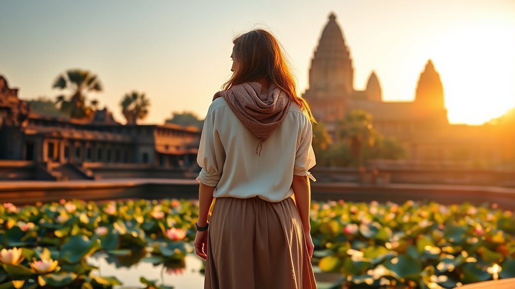 Angcotw: Everything You Need to Know Traveler wearing lightweight modest clothing suitable for visiting Angkor Wat