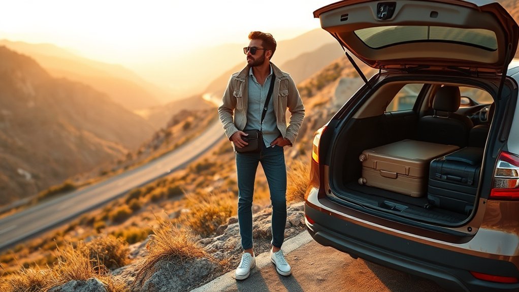 Comfortable road trip outfit with breathable layers and easy walking shoes