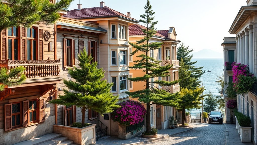 Historic Büyükada mansions showing varied late Ottoman architectural styles