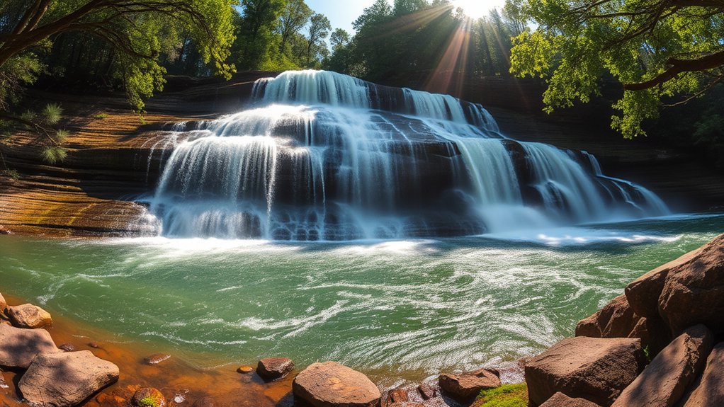 Short creekside trail leading to Triple Falls waterfall in Arkansas
