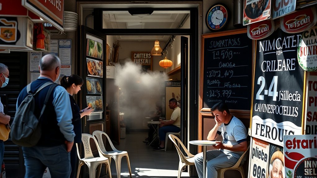 Travelers comparing posted restaurant menus before eating in Istanbul
