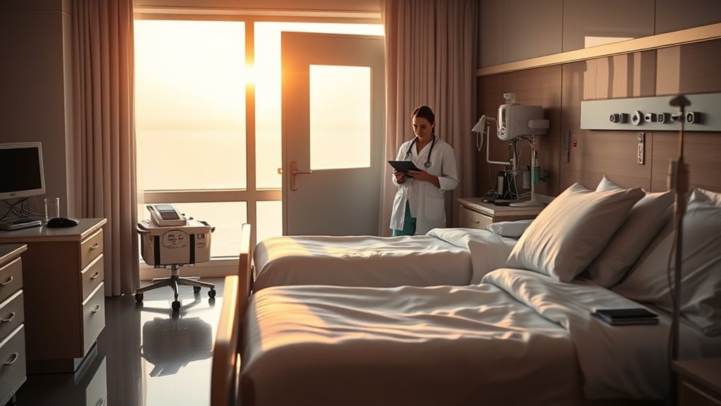 Staff member managing room and bed assignments in a healthcare system