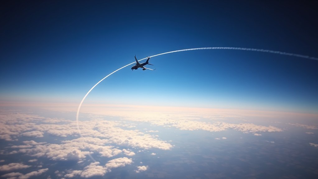 Commercial airliner soaring high above cloud layer in clear blue sky at 35,000 feet